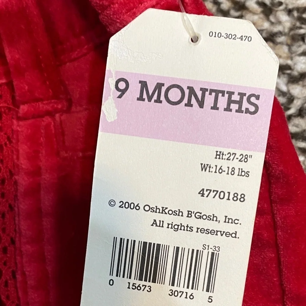 🆕 2006 OshKosh B'gosh Vivid Red Velvet Pants